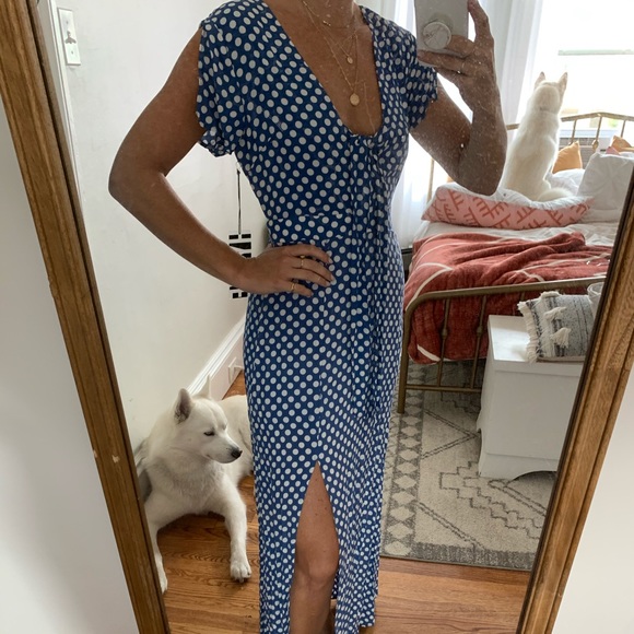 blue polka dot maxi dress